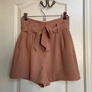 Express, size 4, super high rise waist, midi length, rustic pink color shorts